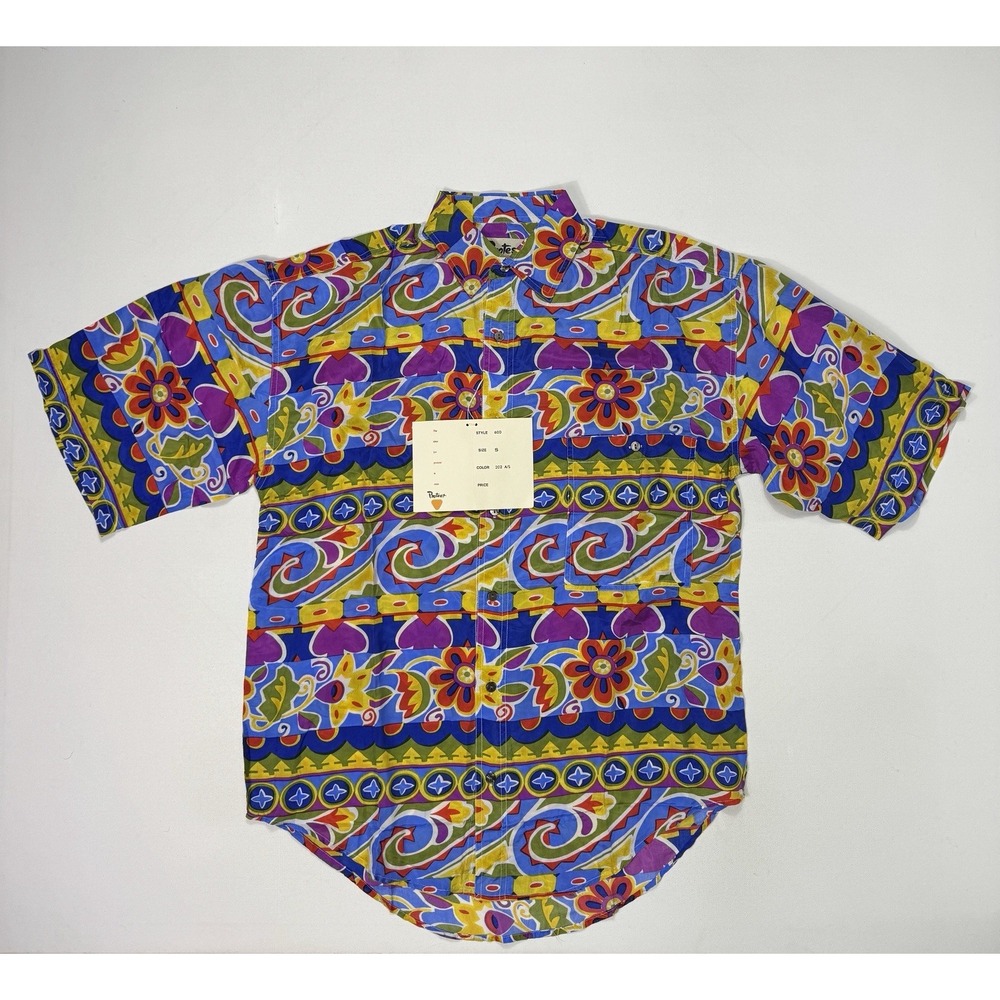 Vintage Protest Silk Shirt Mens Small Floral Abstract AOP Beach Art NWT Party